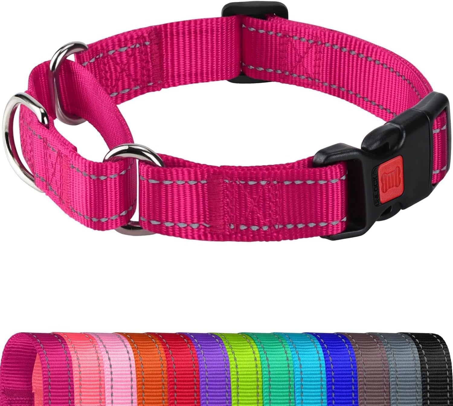 joytale-martingale-collar-for-dogs-escape-proof-no-pull-hotpink-m-gentle-cinch-stops-pulling-without-choking-safety-lock-buckle-reflective-stitching-for-night-walks-soft-nylon