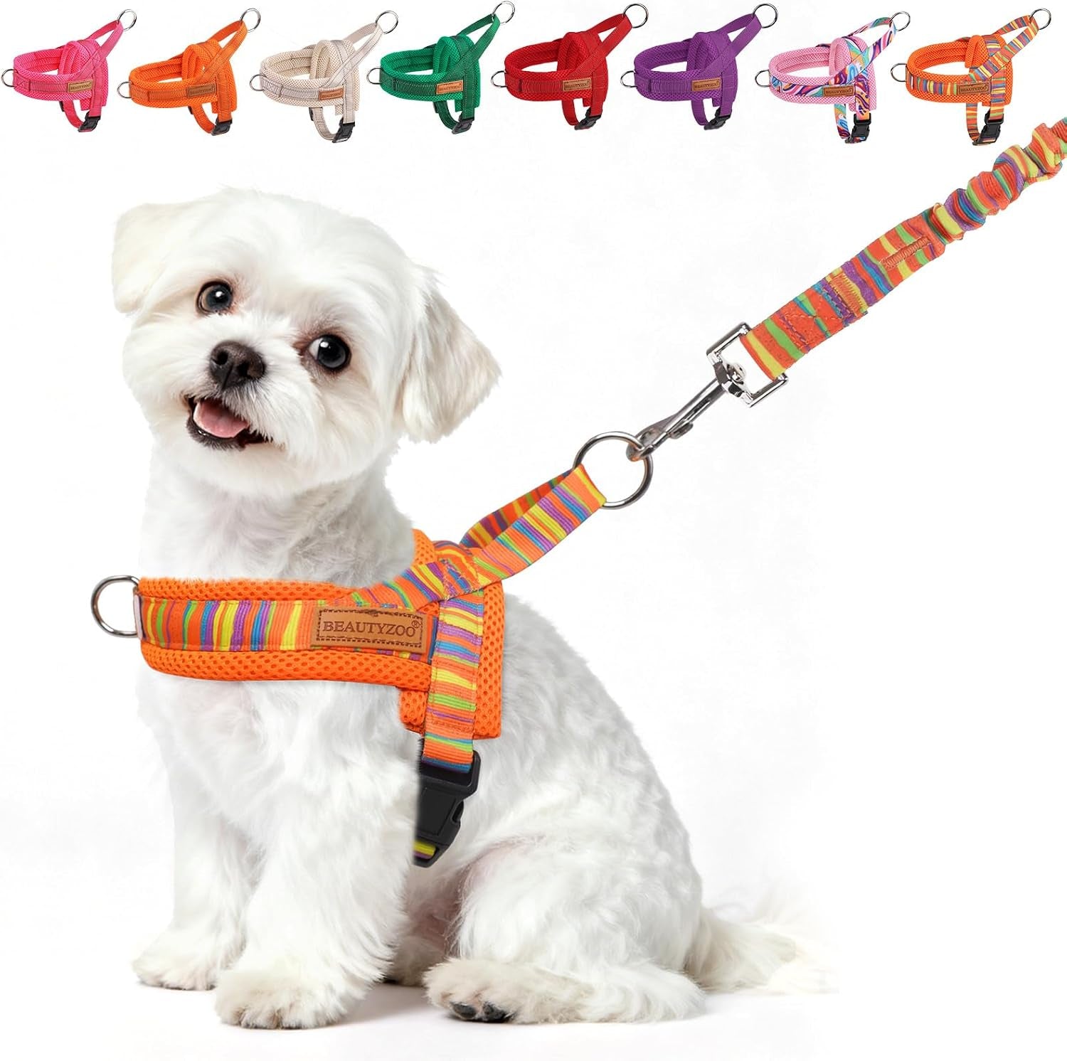 beautyzoo-dog-harness-no-pull-quick-fit-dog-harness-and-leash-set-escape-proof-vest-harness-with-soft-handle-reflective-breathable-mesh-padding-harness-for-medium-size-dog-training-walking-beige-m