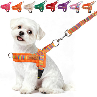 BEAUTYZOO Dog Harness No Pull, Quick Fit Dog Harness and Leash Set, Escape Proof Vest Harness with Soft Handle, Reflective Breathable Mesh Padding Harness for Medium Size Dog Training Walking, Beige M34