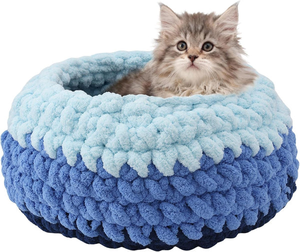 Handwoven Soft Cat Cave Bed, Indoor Cat Beds with Washable round Nest | Kitten House & Cat Furniture, White & Gray9