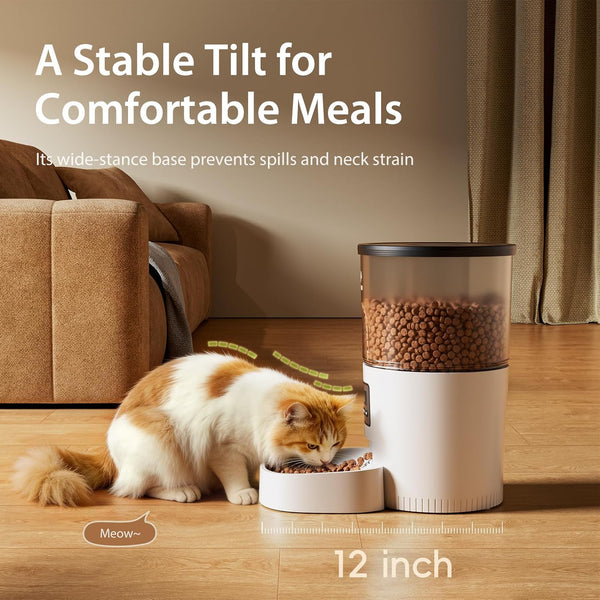 IMIPAW Automatic Cat Feeders, Timed Cat Dry Food Dispenser with Desiccant Bag, Dual Power Supply, Programmable Portion Size, 6 Meals, 20 Portions per Day, Auto Pet Feeder for Cats and Small Dog, White3
