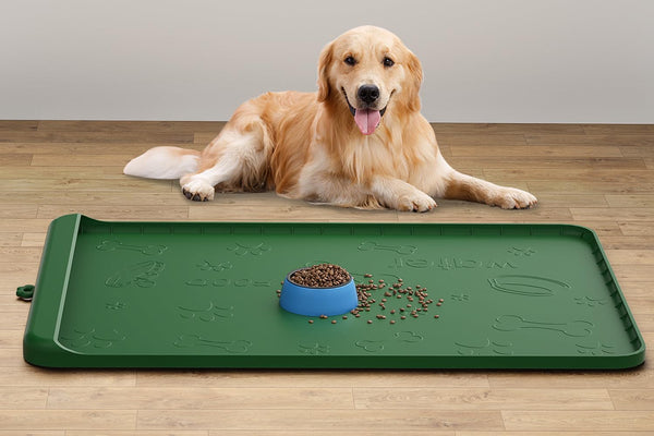 Dog Food Mat 36"X24" - Silicone Dog Mat for Food and Water Large Pet Feeding Mats with Residue Collection Pocket - Waterproof Dog Cat Bowl Mat with High Edges to Prevent Water Food Spills (Gray)8