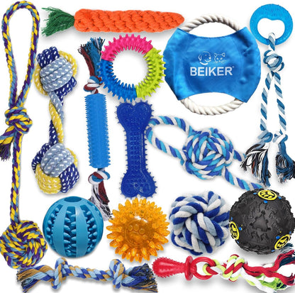 Beiker Dog Teething Chew Toys - 15 Pack Small Medium Breed Puppy Toy, Variety Dogs Rope Chew Toys Bundle for Boredom, Pet Interactive Squeaky Treat Dispensing Ball for Puppies1