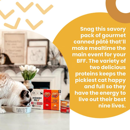 I and LOVE and YOU Xoxos Mix Pate Wet Cat Food, Variety Pack, Grain Free, Artificial Preservatives Free, 3 Oz Pack of 12 Cans4
