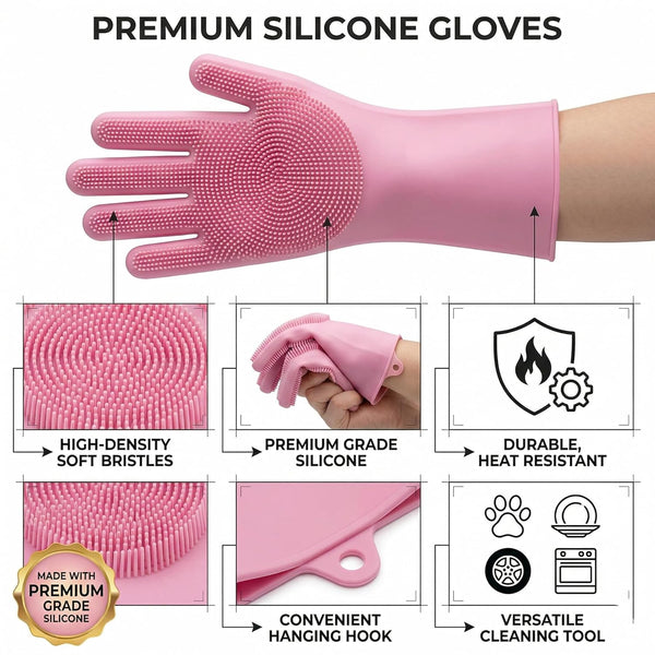 NVNAN Dog Bath Gloves for Washing, Pet Grooming Gloves with Shampoo Brush, Dog Bath Brush for Dogs and Cats, Essential Dog Bath Supplies (1 Pair, Pink)6