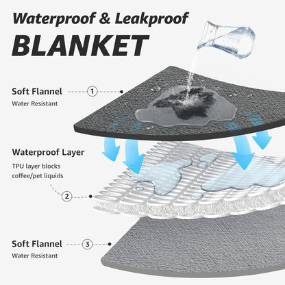 LOOBANI Waterproof Blanket for Bed, Soft Flannel Twin Bed Blanket 60" X 80" | Dog Pet Blankets for Large Dogs, Reversible Spill-Proof Throw for Couch Cover, Movie Time, Camping, Travel, Noise Free, Grey3
