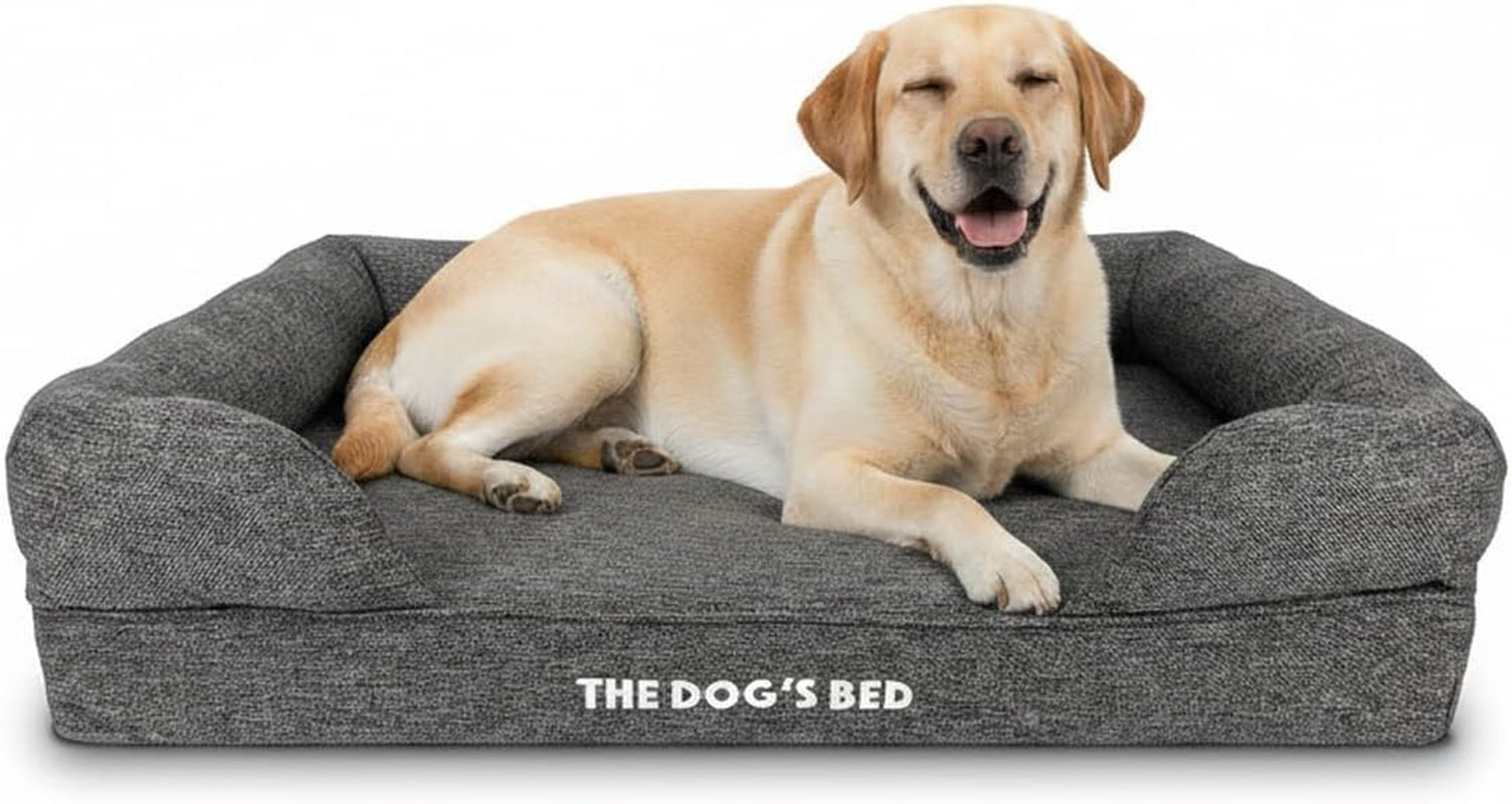 the-dog-s-bed-orthopedic-memory-foam-dog-bed-with-bolsters-for-large-dogs-high-density-support-mattress-low-front-entry-removable-washable-cover-oxford-fabric-blue-with-dark-red-trim-large