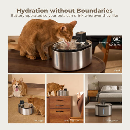 Smartoo Wireless Cat Water Fountain Stainless Steel,152Oz/4.5L Cat Fountain | Battery Operated,Cordless Pet Water Fountain for Cats & Dogs, Motion Sensor,Ultra Quiet Pump, Water Fountains for Cats Indoor2
