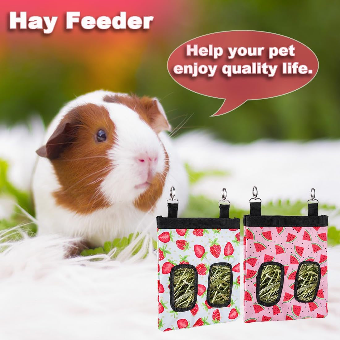 dzwlkj-guinea-pig-hay-feeder-2-pack-11-x-9-x-1-inches-rabbit-hay-feeder-bag-stainless-steel-600d-oxford-watermelon-and-strawberry