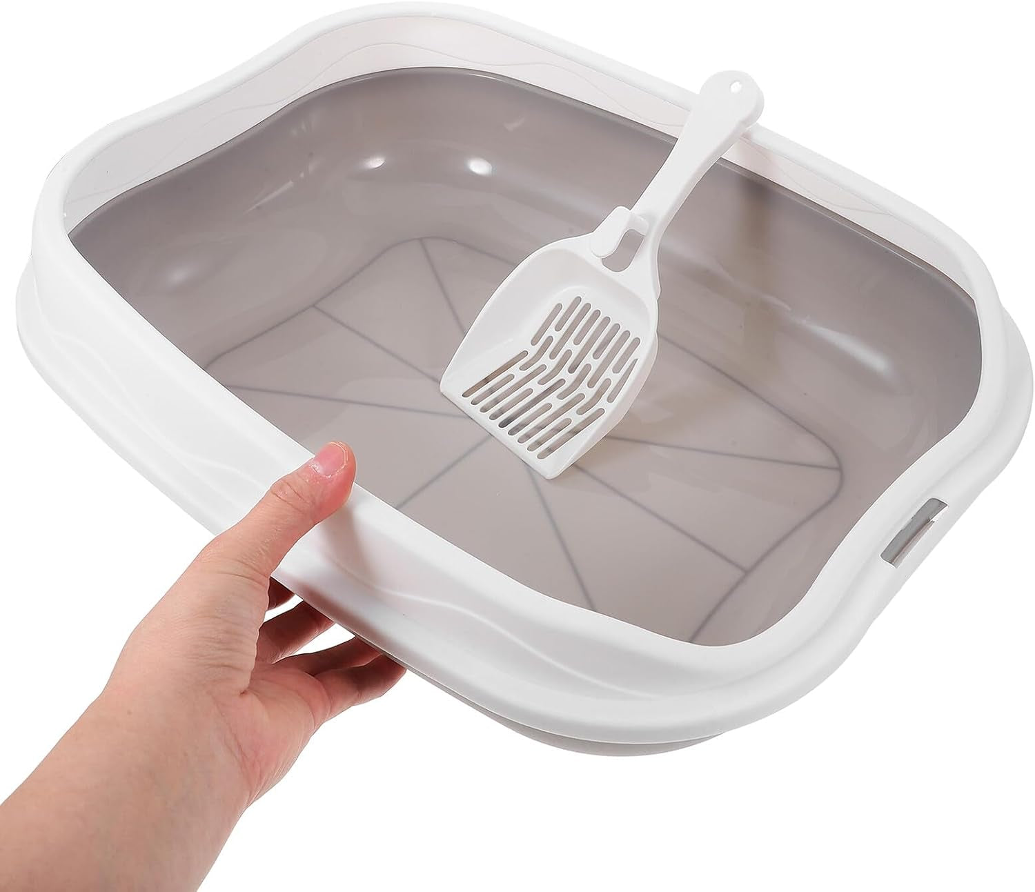 artibetter-semi-enclosed-cat-litter-box-with-scoop-small-gray-kitten-litter-pan-splash-resistant-open-design-pet-toilet-for-cats-and-kittens-suitable-for-indoor-housebreaking