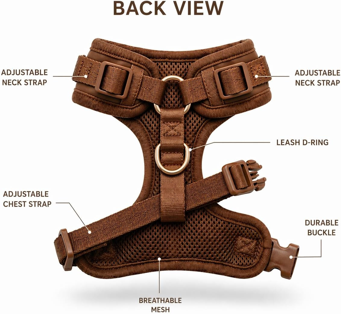 premium-no-pull-dog-harness-soft-neoprene-breathable-mesh-vest-with-front-back-clip-d-rings-adjustable-lightweight-walking-harness-for-puppies-small-medium-dogs-bronze-brown-gold-m