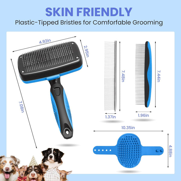 Self Cleaning Shedding Brush - 5-In-1 Professional Pet Grooming Kit Skin Friendly Grooming Tool for Dogs, Cats, and Puppies, Deshedding and Hair Removal for Long and Short Haired Pets, Blue2