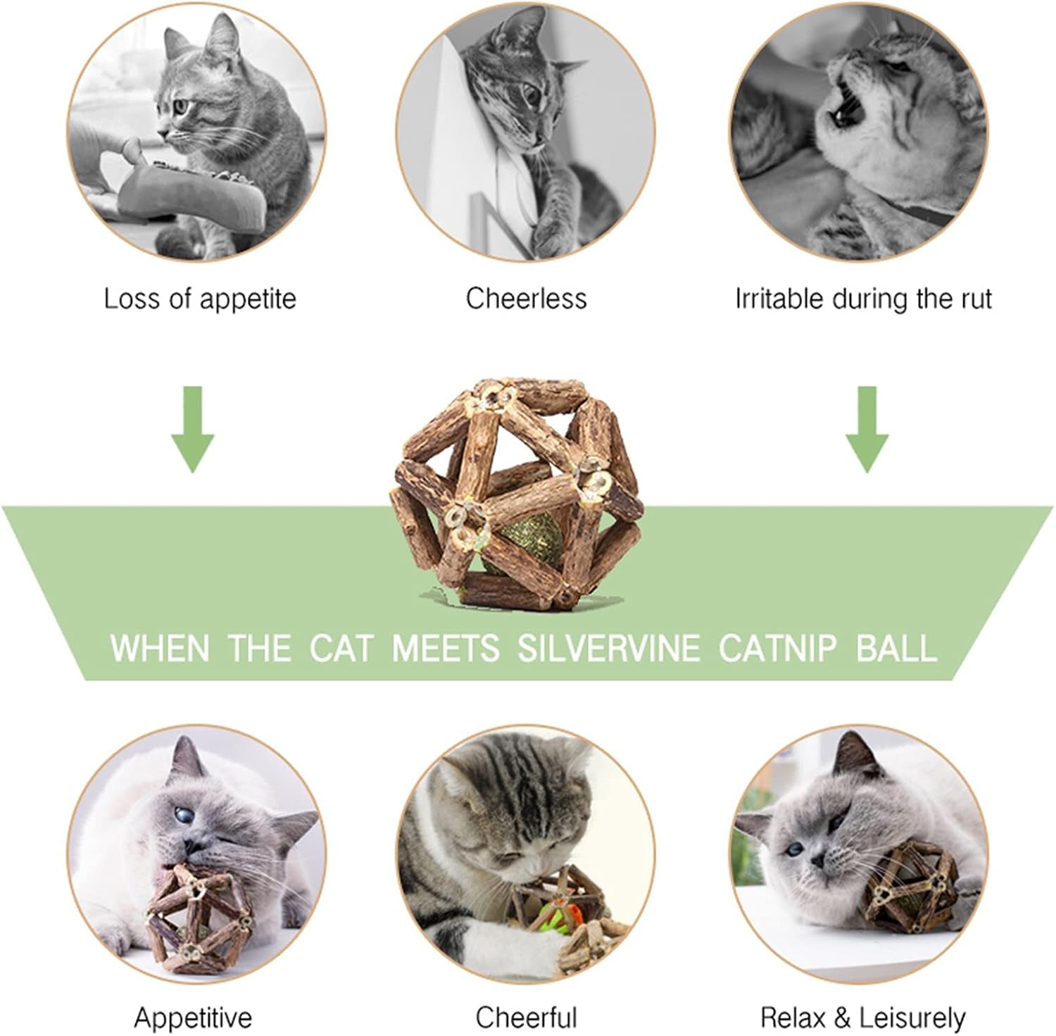 gochanmon-catnip-toys-2pcs-natural-silvervine-stick-catnip-ball-bell-ball-cat-toys-for-indoor-cats-cleaning-teeth-molar-tools-matatabi-cat-chew-toy-kitten-toys-all-breeds