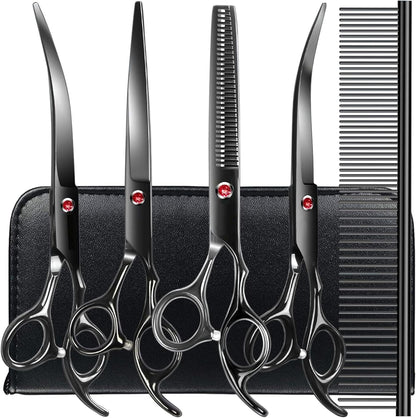 TINMARDA Dog Grooming Kit, Professional Stainless Steel Dog Grooming Scissors with Curved Shears, Pink Finger Rings - 4 Piece Sharp Durable Pet Shears for Dogs Cats at Home Salon-Quality Grooming9