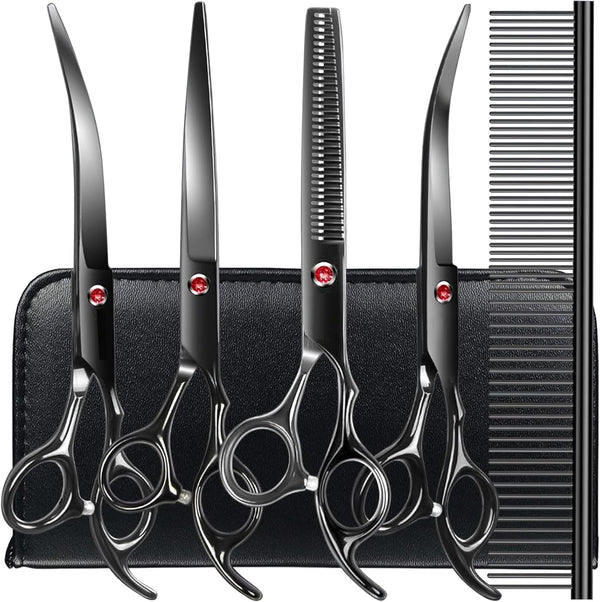 TINMARDA Dog Grooming Kit, Professional Stainless Steel Dog Grooming Scissors with Curved Shears, Pink Finger Rings - 4 Piece Sharp Durable Pet Shears for Dogs Cats at Home Salon-Quality Grooming9
