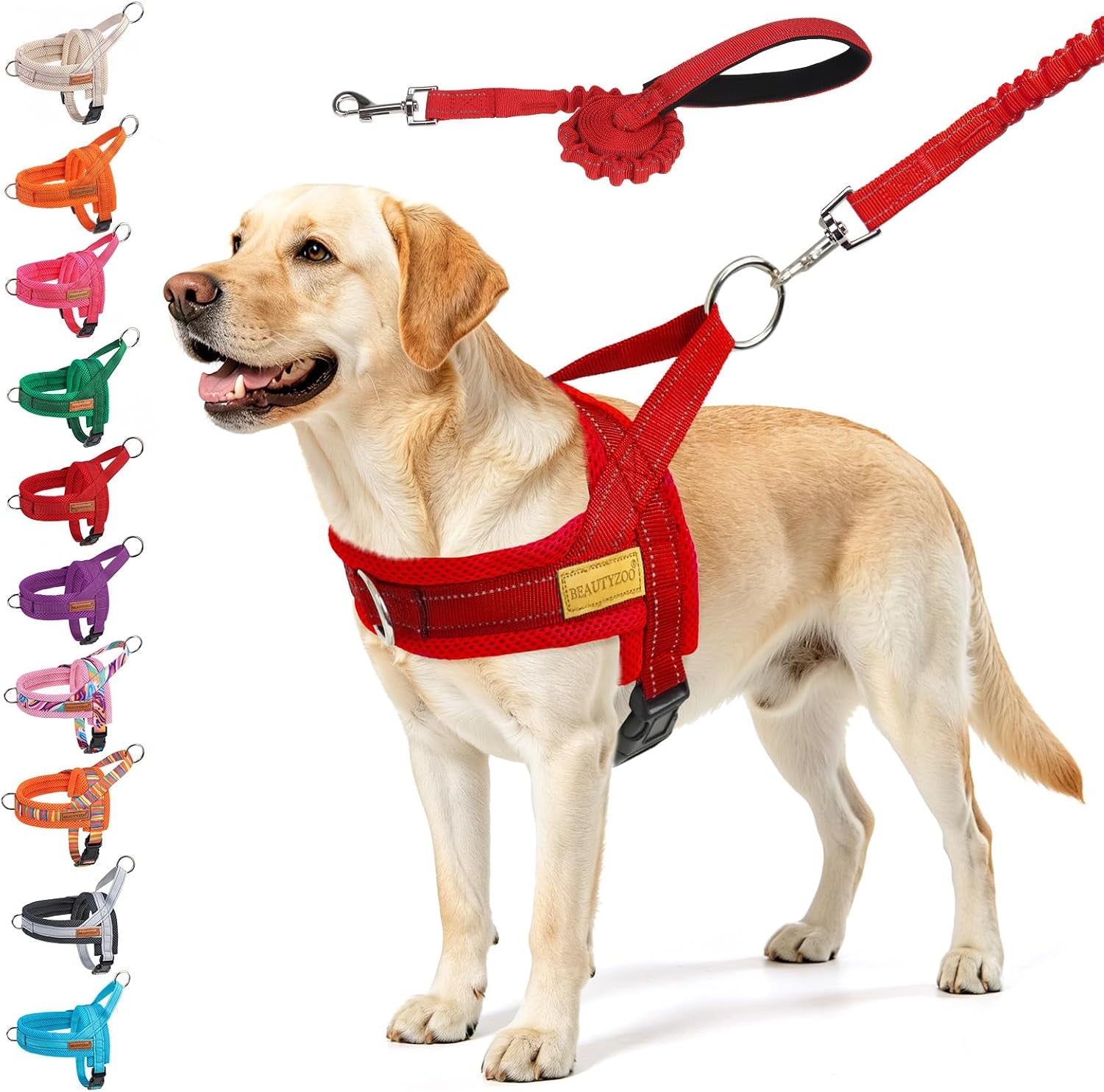 beautyzoo-dog-harness-no-pull-quick-fit-dog-harness-and-leash-set-escape-proof-vest-harness-with-soft-handle-reflective-breathable-mesh-padding-harness-for-medium-size-dog-training-walking-beige-m