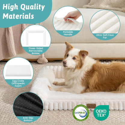 COZY KISS Ultra Soft Faux Rabbit Fur Dog Bed for Medium Dogs – 36"X27" Orthopedic Foam Couch, Removable Washable Cover & Waterproof Lining, Cream6