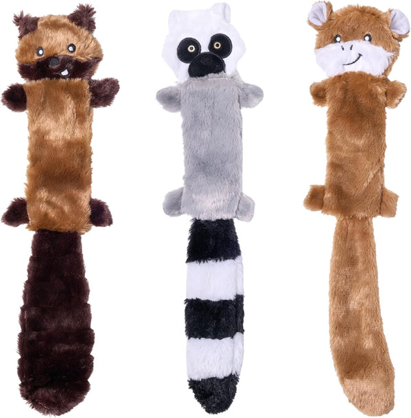 Zippypaws Skinny Peltz - No Stuffing Dog Toy Pack to Keep Them Busy, for Medium and Large Dogs, Squeaky Pet Toys, Unstuffed Chew Toys, Soft Plush Variety Pack, Fox, Raccoon, and Squirrel - 18"11