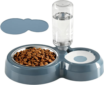 Double Dog Cat Bowls, Pets Food and Water Bowl Set with Silicone Mat | Pets Food and Water Bowl Set with Automatic Water Dispenser Stainless Steel Bowl, Gravity Feeder for Cats Small Dogs Puppies1