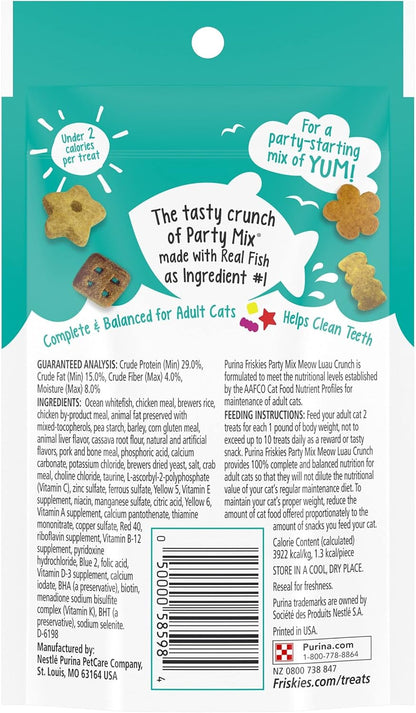 Purina Friskies Party Mix Cat Treats, Meow Luau Crunch with Ocean Whitefish, Crunchy Cat Treats Made for Adult Cats, 2.1 Ounce Resealable Pouch (Pack of 1)2