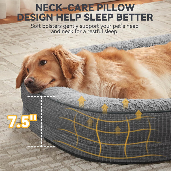 JOEJOY Orthopedic Dog Beds Large Sized Dog, XL Egg-Crate Memory Foam Pet Couch Bed with Bolster Sides, Waterproof Lining, Removable Washable Cover & Non-Slip Bottom, Grey4