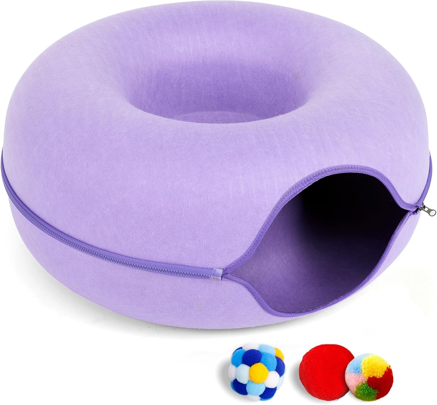 large-cat-tunnel-bed-for-indoor-cats-with-3-toys-scratch-resistant-donut-cat-bed-up-to-30-lbs-l-24x24x11-dark-grey