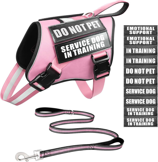 Service Dog Vest Harness and Leash Set+10 Patches,No Pull&Adjustable Reflective Dog Harness with Soft Padded Handle for Training/Everyday,Fit Small/Medium/Large/Extra-Large Dogs(Red XL) | No Pull&Adjustable Reflective Service Dog Harness Large Sized,Dog Leash with 2 Soft Padded Handles,For Training Working15