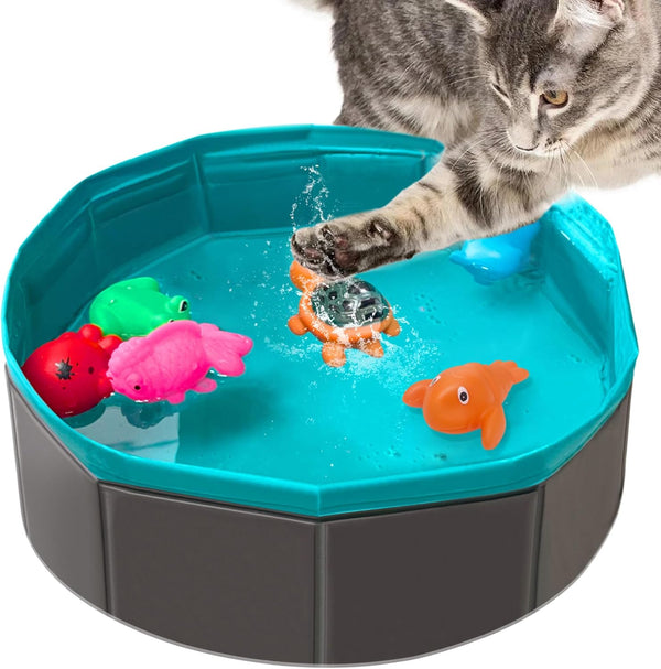 Cat Pool Toy, Water Toys for Cats, Best Cat Toys for Bored Indoor Cats, Hunting Toys for Indoor Catss, Portable Play Mat, Pet Swimming Pool for Self Play Enrichment (1Pcs Pool + 6Pcs Toy)1