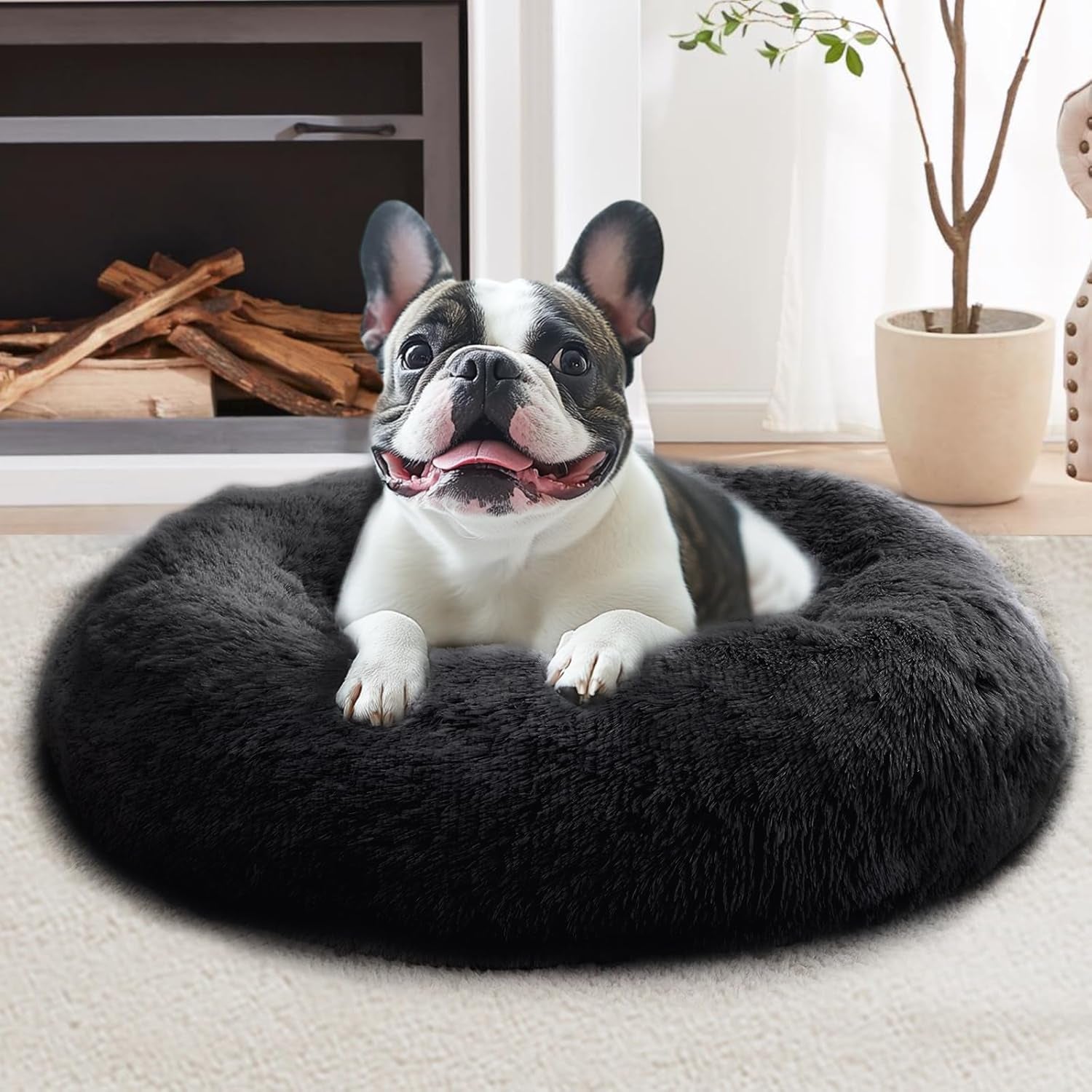 jollyvogue-small-dog-bed-calming-dog-beds-for-small-dogs-indoor-cats-20-inches-donut-washable-cat-bed-for-kittens-puppies-round-fluffy-plush-faux-fur-pet-bedssmoke-grey