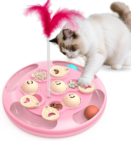 3 in 1 Cat Treat Puzzle Feeder, Level 3 Interactive Cat Puzzle Toy with Track Balls, Feather Teaser & Slow Feeder Insert, Non-Slip Base, Mental Stimulation for Bored Indoor Cats, Blue8
