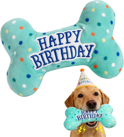 Primepets Dog Birthday Toys, Plush Dog Squeaky Toys, Stuffed Puppy Chew Toy for Small Medium Large Dogs, Bone Pet Toy1