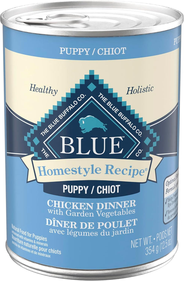 Blue Buffalo Homestyle Recipe Chicken Puppy Wet Dog Food, 12.5 Oz, 12 Ct | Chicken Dinner with Garden Vegetables & Brown Rice, No Chicken By-Product, Corn, Wheat, or Soy1