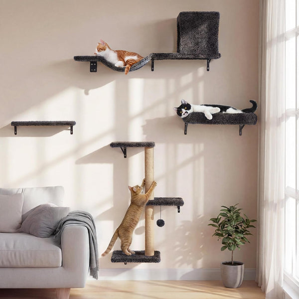 FUKUMARU Cat Wall Shelves, 4 in 1 Set, Beige | Stable & Safe Cat Walls Furniture, Wooden Kitten Climbing Wall with Scratching Post for 16 Inch Drywall11