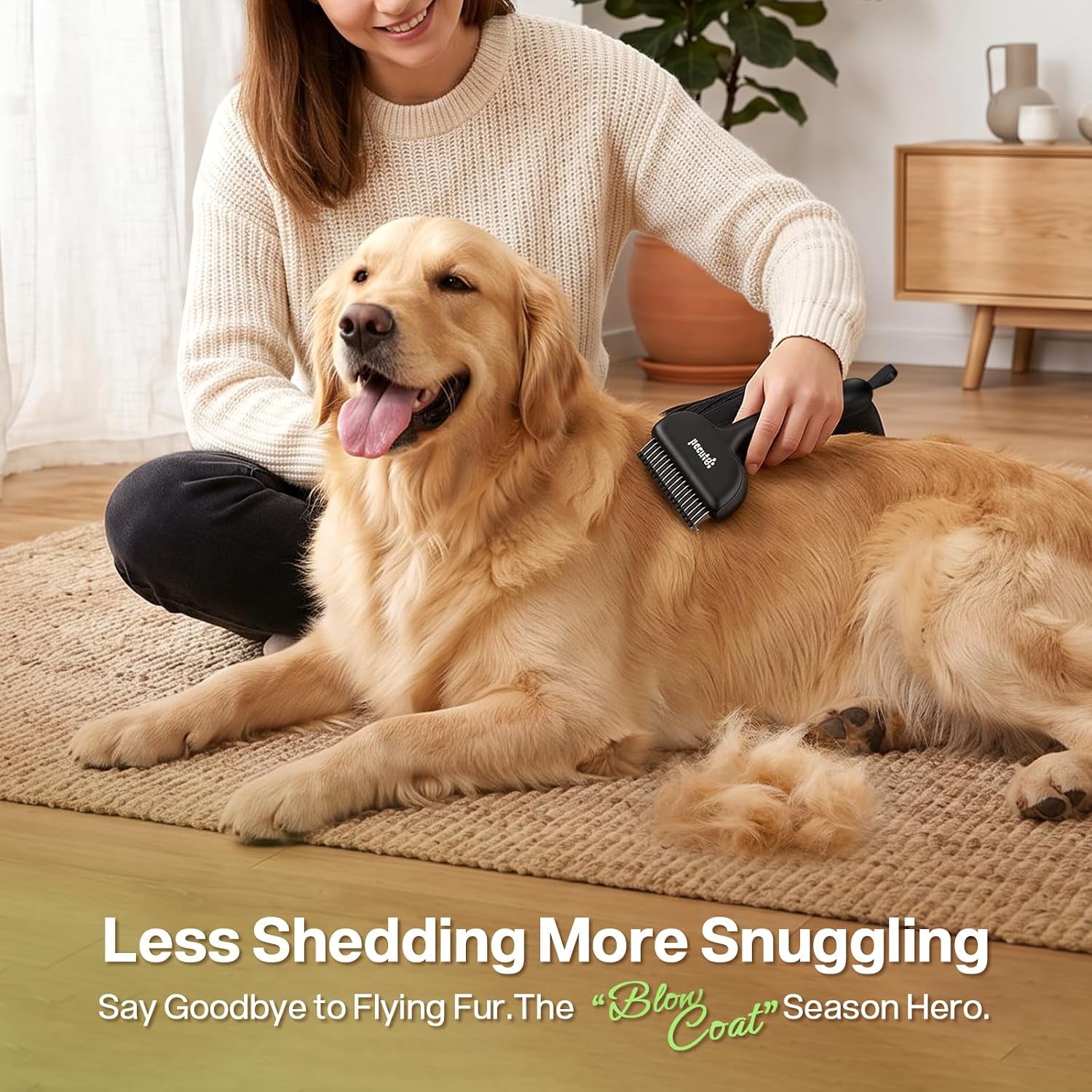pecute-self-cleaning-undercoat-rake-for-dogs-cats-with-thick-double-coats-1-click-clean-304ss-18-rounded-teeth-for-seasonal-heavy-shedding-matting-gentle-on-pets-ideal-for-long-dense-coats