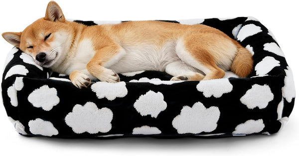 JOEJOY Dog Bed Medium Size Dog, Removable Washable Cover Orthopedic Soft Pet Bed, Anti-Slip Fluffy Plush Faux Rabbit Fur Puppy Bed, 30"X24"X8", Leopard Print, Grey16
