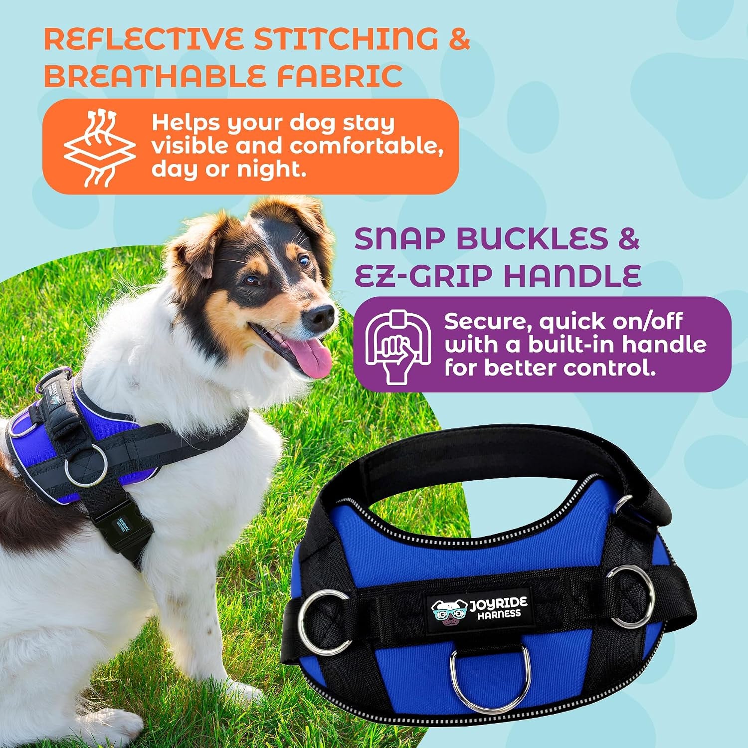 joyride-basic-dog-harness-1-0-blue-serenity-m-adjustable-pet-vest-with-3-side-leash-rings-for-training-walking-and-improved-control-for-small-medium-or-large-dogs