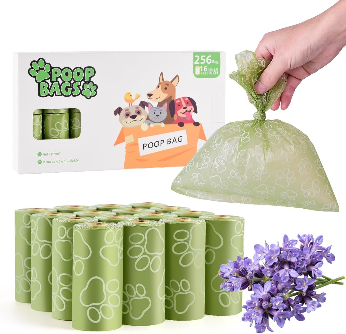 poop-bags-rolls-256-count-9x13-inches-pink-thickened-leakproof-lavender-scent-poo-bags-for-dogs-eco-friendly-pet-waste-bags-for-walking-travel-home