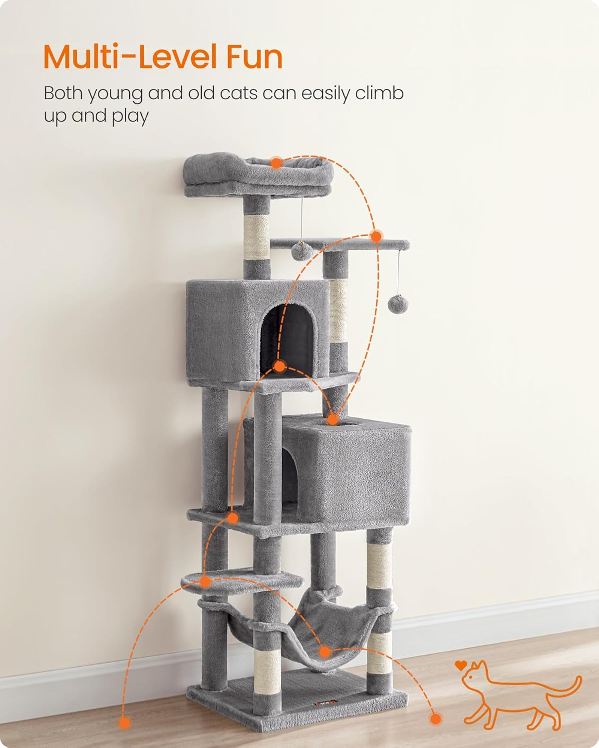 feandrea-cat-tree-59-5-inch-tall-cat-tower-plush-multi-level-condo-with-5-scratching-posts-2-perches-2-caves-hammock-2-pompoms-light-gray-upct192w01