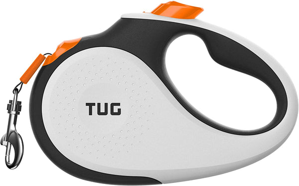 TUG 360° Tangle-Free Retractable Dog Leash | 16 Ft Strong Nylon Tape | One-Handed Brake, Pause, Lock (Medium, White)12