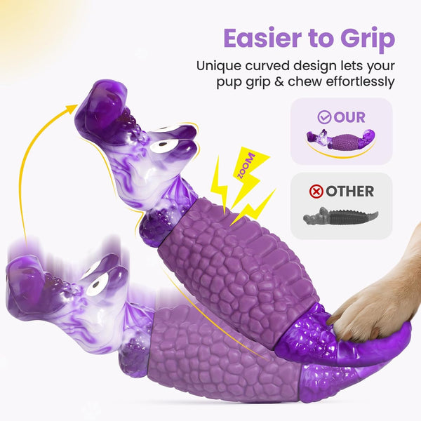 HGB Tough Dog Toys for Aggressive Chewers, Squeaky Indestructible Chew Toy | Alligator Dog Toy for Medium & Large Dogs, Hard Nylon & Natural Rubber, Teeth Cleaning Texture, Bacon Flavor, Keeps Dogs Busy2