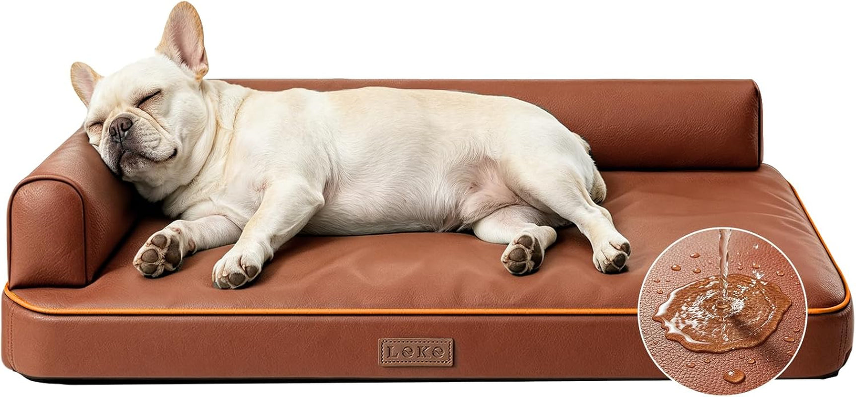 outdoor-waterproof-dog-bed-for-small-dogs-egg-crate-foam-crate-pad-with-raised-bolster-removable-washable-leather-look-cover-non-slip-bottom-brown-for-dogs-up-to-20-in-long