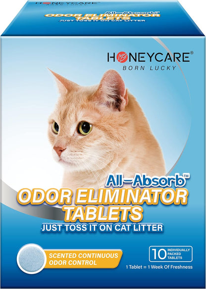 HONEY CARE All-Absorb Cat Litter Odor Eliminator Tablets 丨 Refresh Smell Long-Lasting Scent Away - Jasmine Fragrance (10Pcs/Box=4-10 Weeks), Blue1
