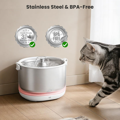 Cat Water Fountain Pumpless Stainless Steel Buckets & Bowl Wireless Pet Water Fountain 2.5L Water Fountains for Cats Indoor Dispenser Easy to Clean BPA -Free White10