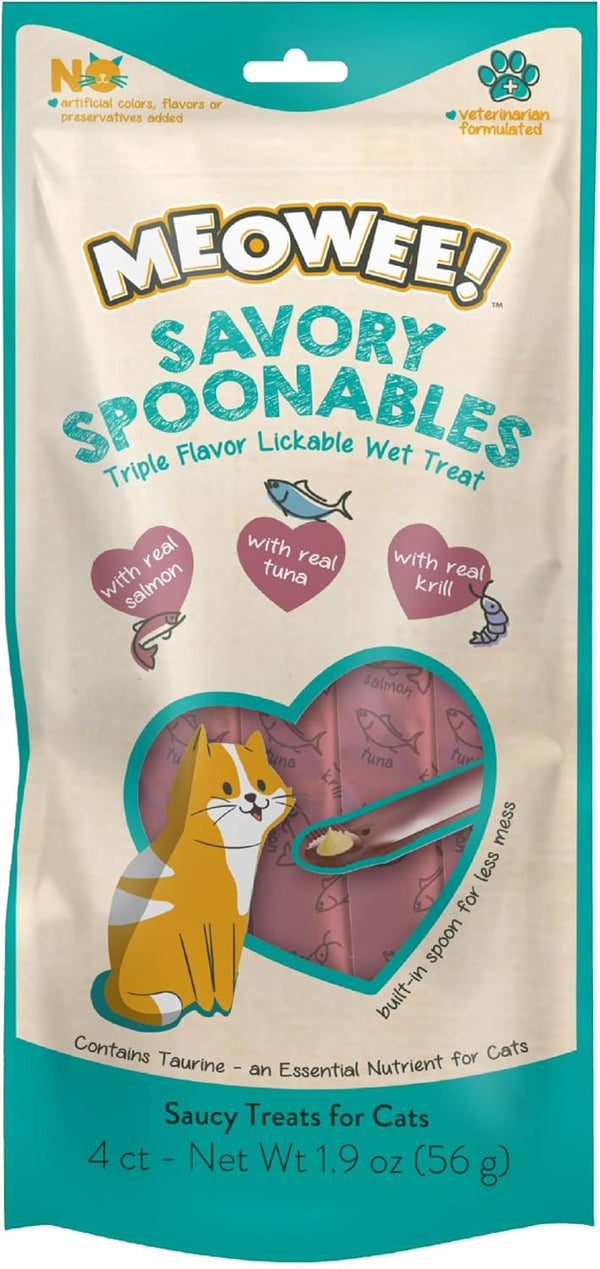 MEOWEE! Savory Spoonables Variety Pack, 12 Count Tube, Triple Flavor Squeezable Lickable Wet Treats for Cats with Built-In Spoon for Less Mess18