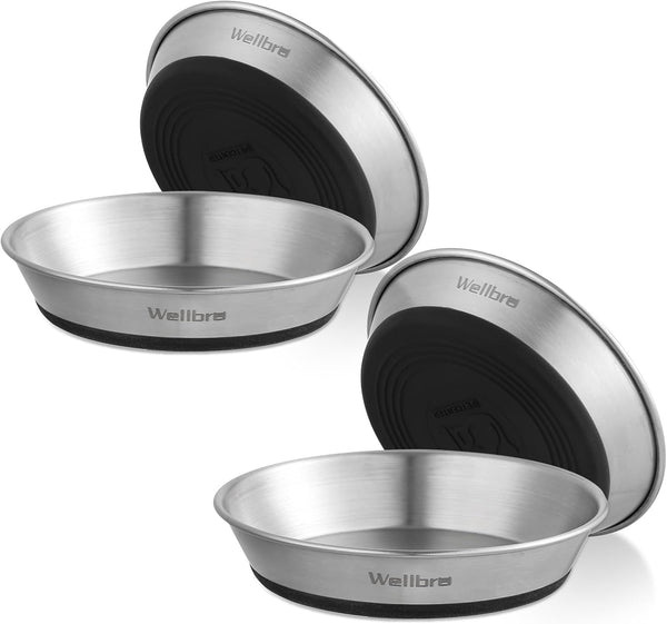 Cat Bowls, 2 Pcs Stainless Steel Cat Bowls for Food and Water, Whisker Fatigue Shallow Non-Slip Dishes Plates for Small Dog Puppies Cats7