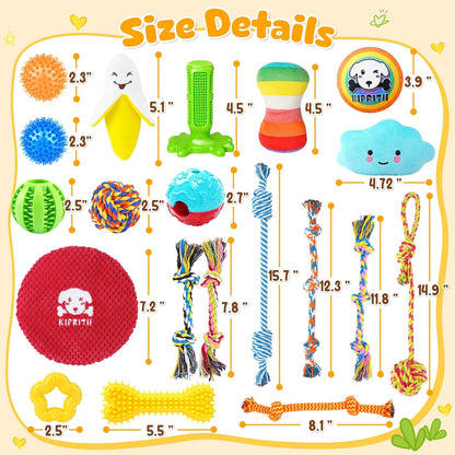 KIPRITII 25 Pack Various Dog Toys Set – Ideal for Teething, Entertainment & Interactive Play, Includes Puppy Toys, Rope Toys, Treat Balls and Squeaky Dog Toys6