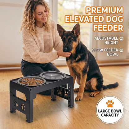 LALOBLUE Collapsible Dog Bowls Raised Elevated Adjust Stand | Elevated Dog Bowls, Dog Bowls Raised, Dog Bowls Elevated,5 Heights Adjustable Elevated Raised Dog Bowls Stand3