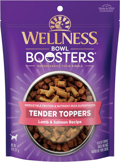 Wellness Bowl Boosters Tender Toppers Dog Food Topper for Small, Medium, and Large Breeds, Grain Free, Natural, Lamb and Salmon Recipe, 8 Oz Bag1