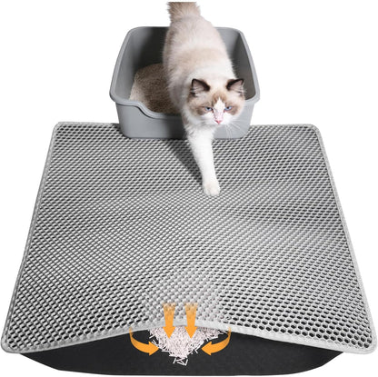 Cat Litter Mat 46"X26", Double Layer Waterproof Litterbox Mat, Gray | Non-Slip Backing, Washable for Easy Cleanup, Traps Stray Litter with Waterproof Honeycomb Large Grid That Is Urine-Proof.8
