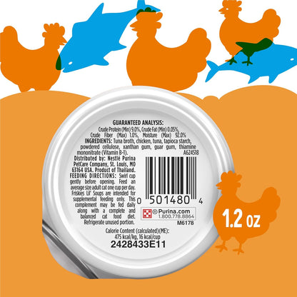 Friskies Purina Natural,Grain Free Wet Cat Food Lickable Cat Treats,Lil' Soups Flaked Chicken - 1.2 Oz. Tubs,(Pack of 16)10